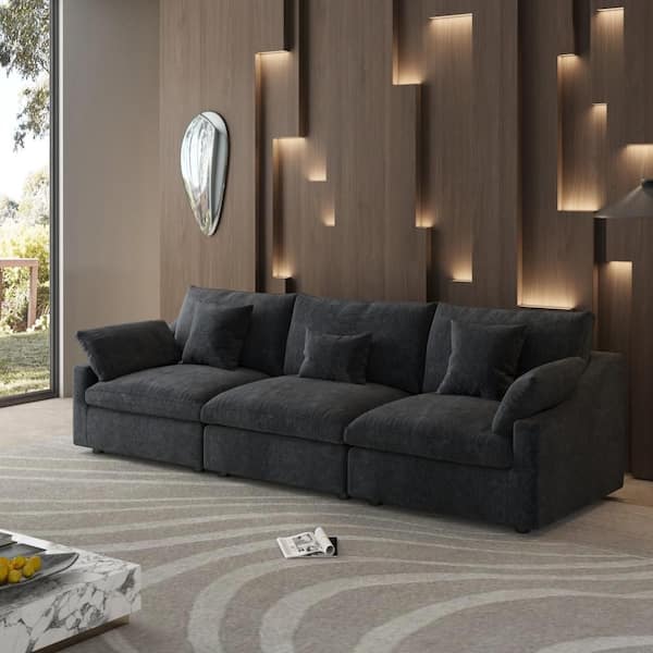 119.2 in. Square Arm 3-piece Linen Modular Sectional Sofa in. Black, Living Room Couch, Customizable Design