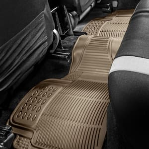 Beige Heavy-Duty High Quality Vinyl Car Floor Mats - Universal Fit for Cars, SUVs, Vans and Trucks - Rear