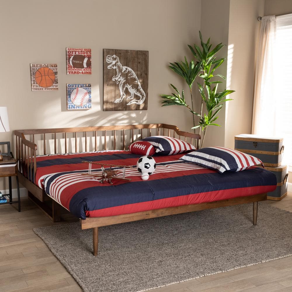 Walnut Wood Twin to King Spindle Daybed with Slats