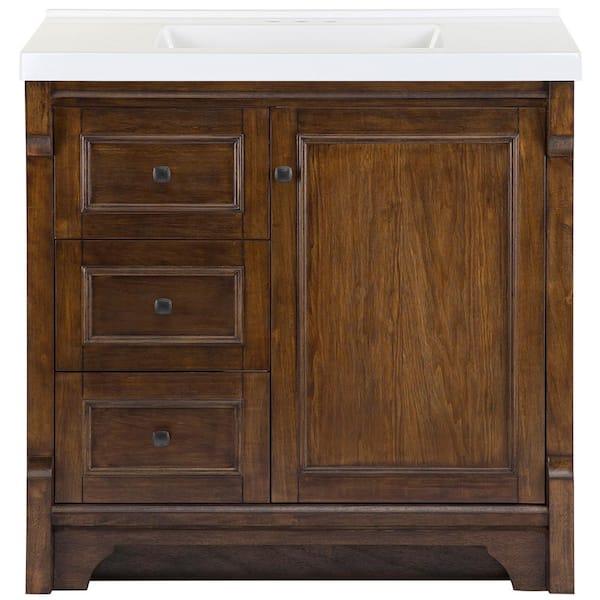 Home Decorators Collection Creedmoor 37 in. W x 22 in. D Bath Vanity in Walnut with Cultured Marble Vanity Top in White with White Sink