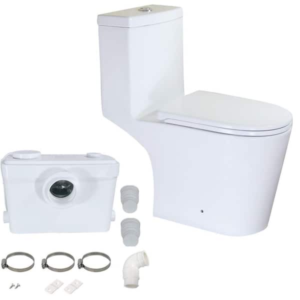 600 W Macerating Toilet, 1-Piece Elongated Toilet in White for Basement, 1.1/1.6 GPF Dual Flush, 17 in. Seat Height