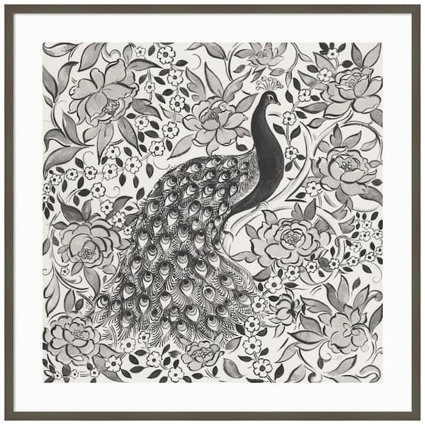 22 X 22 Peacock Garden Iii Bw By Miranda Thomas Framed Canvas