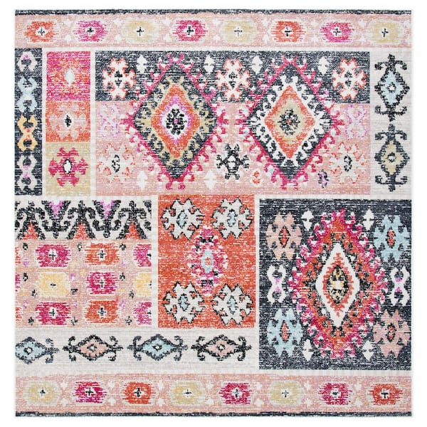 Montage Aqua/Fuchsia 7 ft. x 7 ft. Aztec Geometric Indoor/Outdoor Patio  Square Area Rug