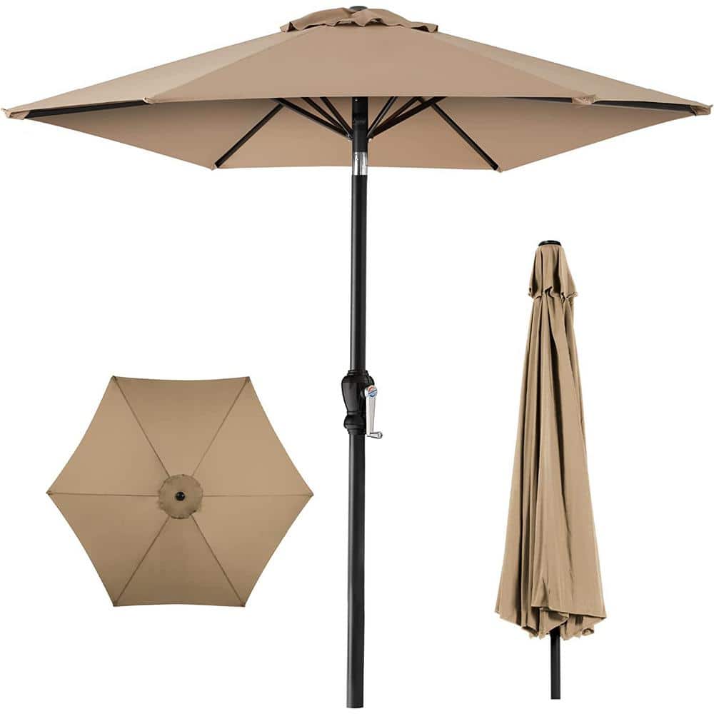 10ft Outdoor Steel Polyester Market Patio Umbrella w/Crank, Easy Push Butto