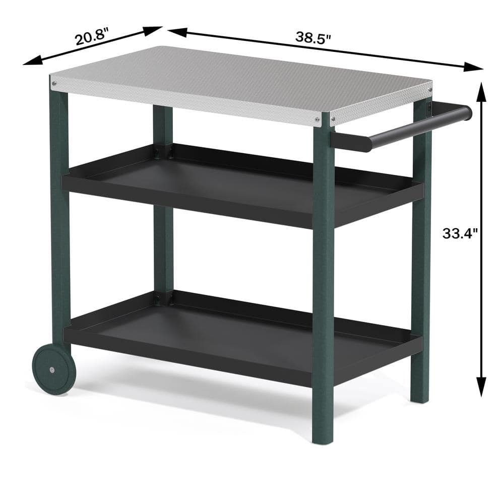 3-Shelf Outdoor Grill Cart with 2 Wheels for Effortless Movement