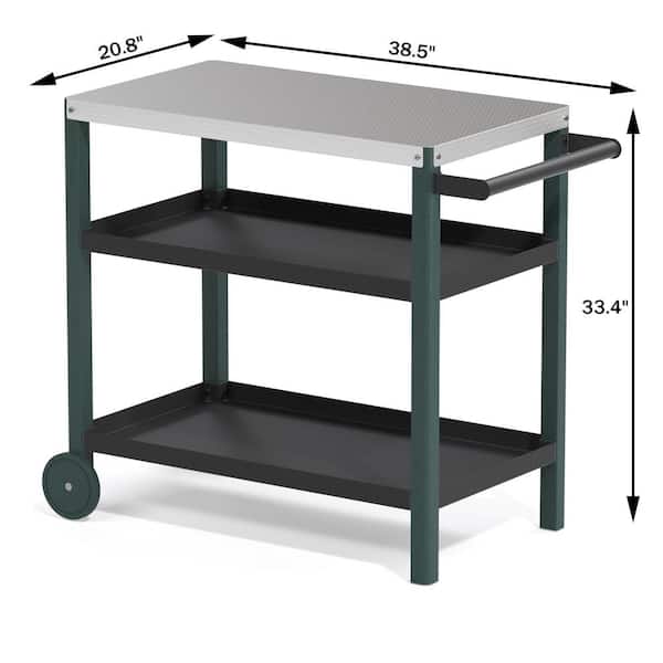 Unbranded 3-Shelf Outdoor Grill Cart with 2 Wheels for Effortless Movement