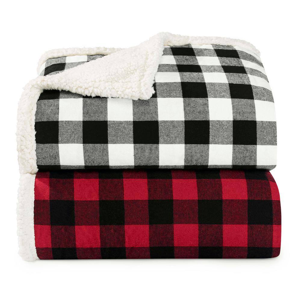 Rustic Cabin Plaid Sherpa & Faux Fur Throw Pillow Set - Black/White