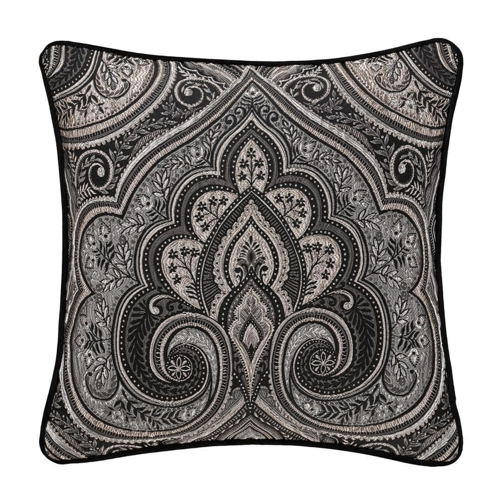 Dalton Black Polyester Damask 20 in. Square Decorative Throw Pillow 20 in. 