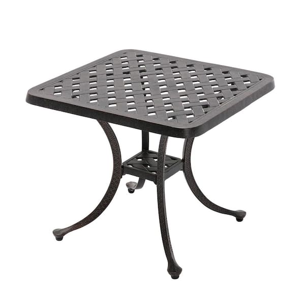 HOTEBIKE Outdoor Cast Aluminum Side Table, Rustproof Patio End Table, Coffee Table for Patio, Porch, Deck, Garden, Bronze