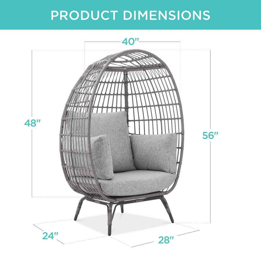 Gray Wicker Oversized Egg Lounge Chair with Cushions