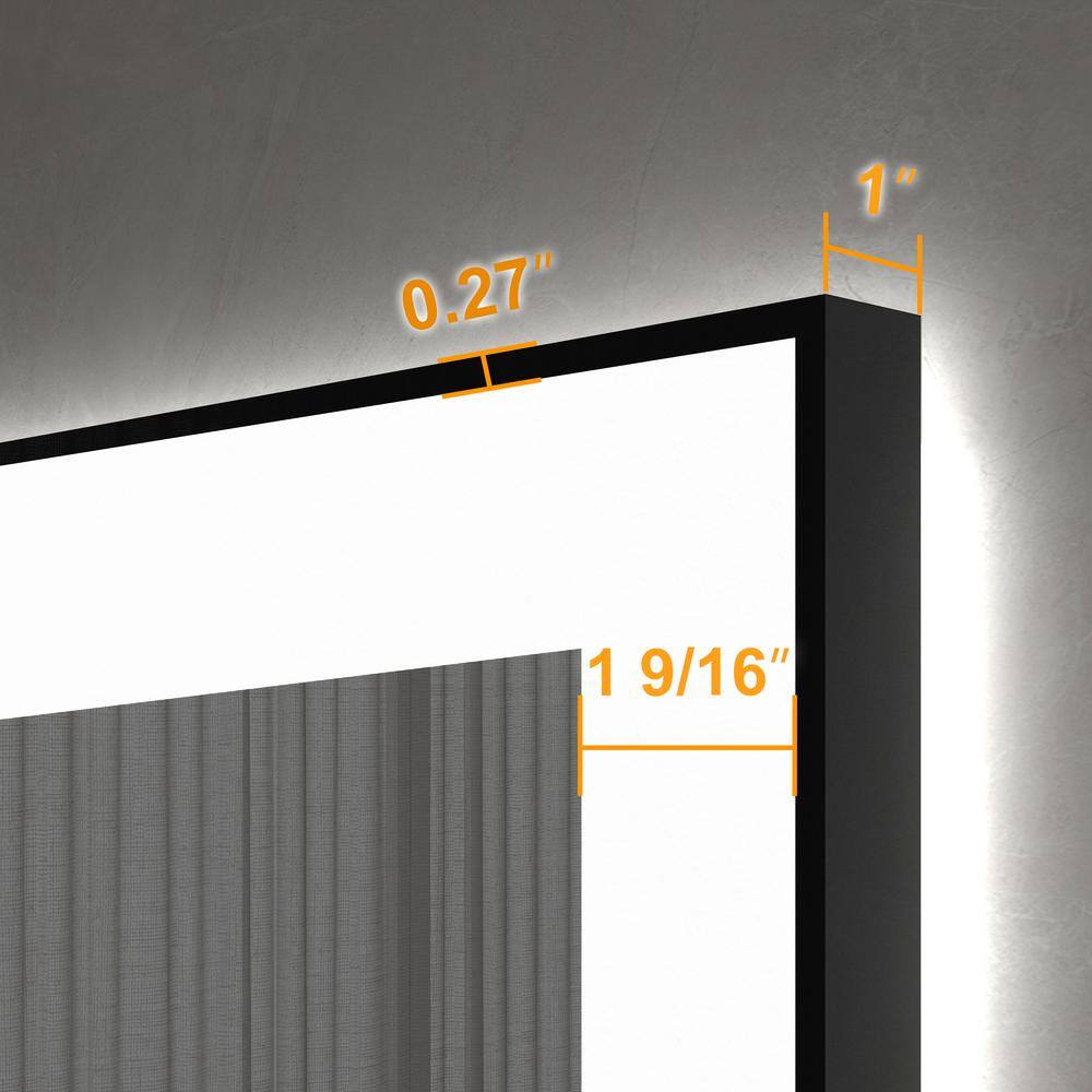 24x32 Inch Black Aluminum LED Vanity Mirror with Anti-Fog