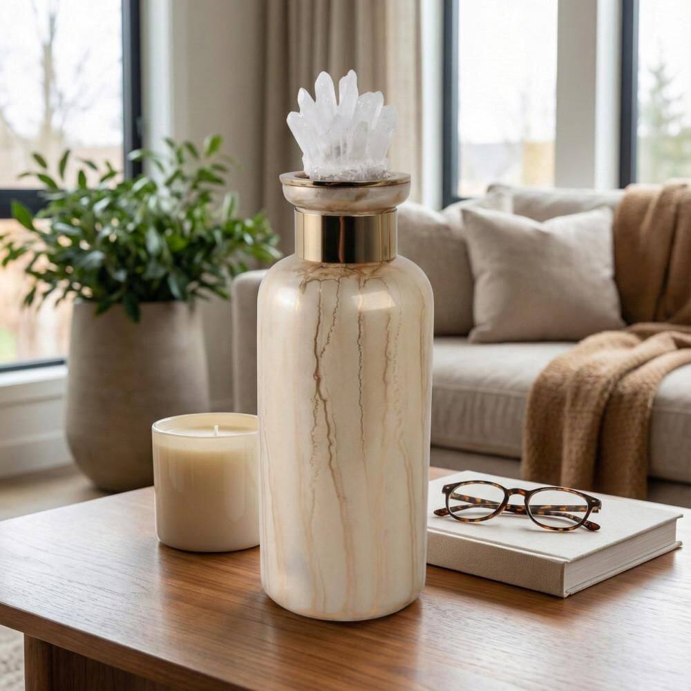 Gold/Ivory 5 in. x 15 in. Cylinder Glass and Metal Decorative Vase price history on PriceWatchPro