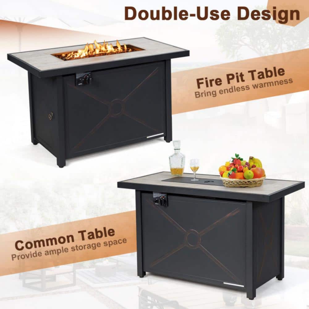 42" Black Steel Gas Fire Pit Table with Ceramic Top