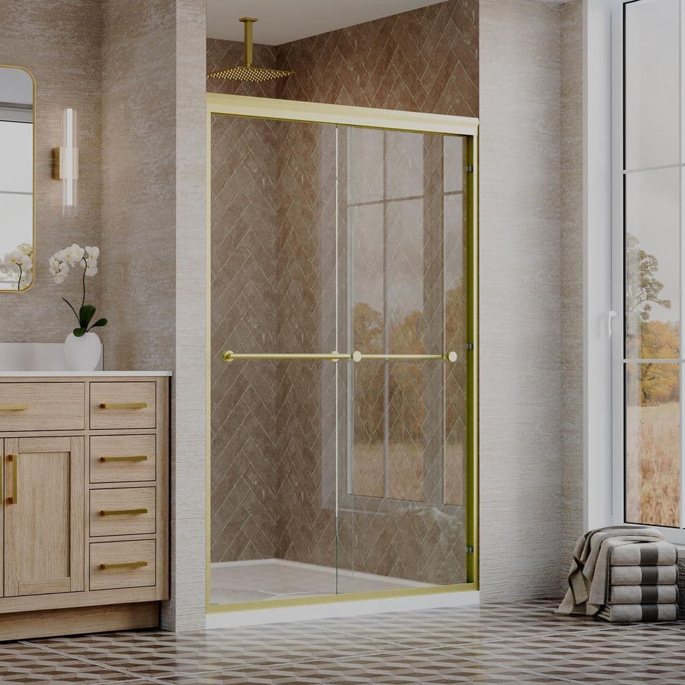 44-48 in. W x 72 in. H Double Sliding Frame Shower Door in Brushed Gold with 1/4 in. Clear Tempered Glass price history on PriceWatchPro