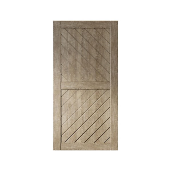 HOMACER XT4 40 in. x 80 in. C-Panel Solid Core Classic Gray Slanted Stripe Design Pine Wood Interior Sliding Barn Door Slab