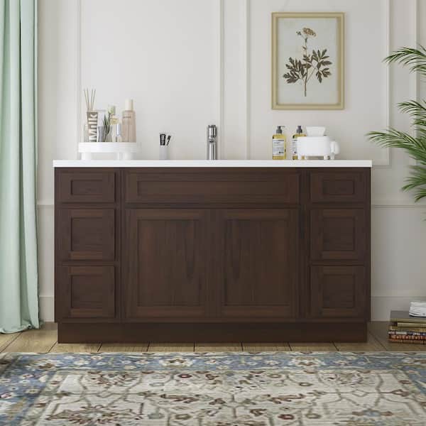 Vanity Art 57 in. W x 21 in. D x 32.5 in. H Bath Vanity Cabinet without Top in Brown