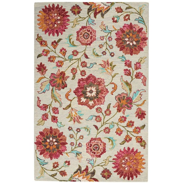 Bahari Grey/Multi 5 ft. x 7 ft. Floral Contemporary Area Rug
