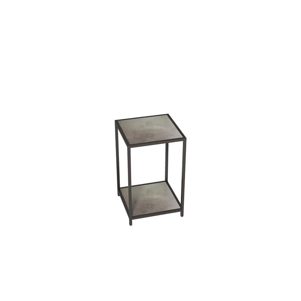 Clihome Grey Marble Modern Side Table and Black Metal leg with Storage