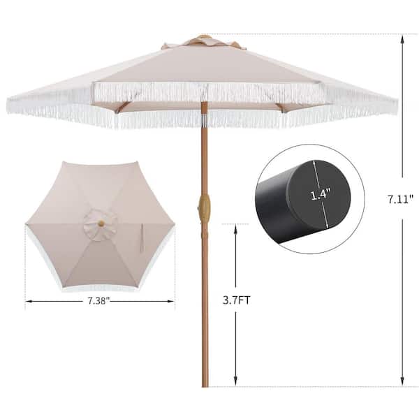 Ainfox 7.38 ft. Outdoor Patio Wood Beach Umbrella With