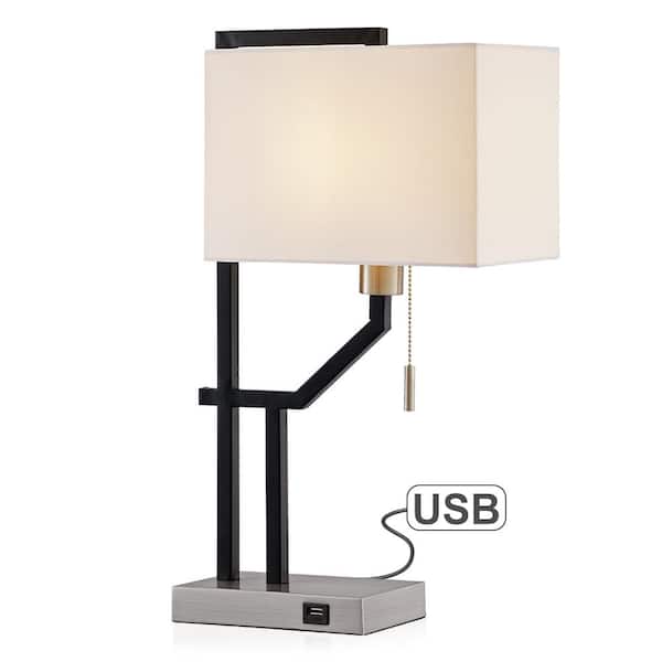 True Fine 21 25 In Matte Black Brushed, Brushed Nickel Table Lamp With White Shade