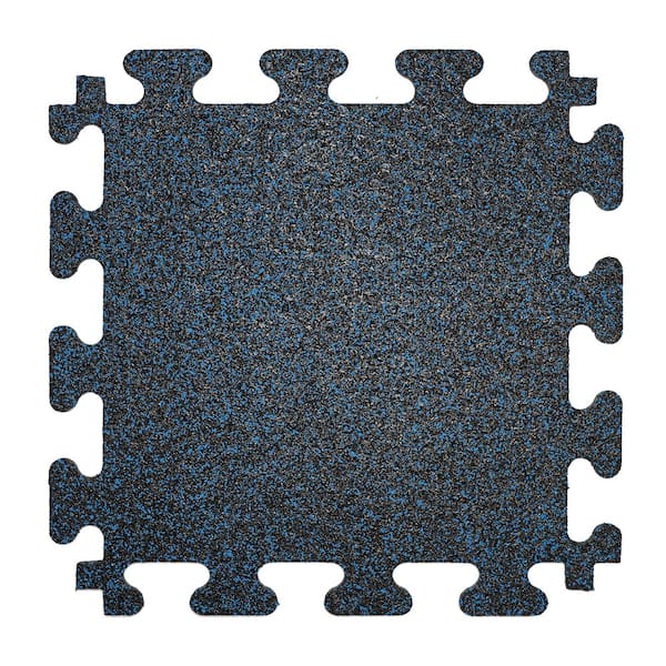 Rubber Gym Tiles with Blue Colored Flake 18 .in x 18 .in 8 mm Thick Interlocking Tile (6 Tiles/Case) (13.5 sq ft)