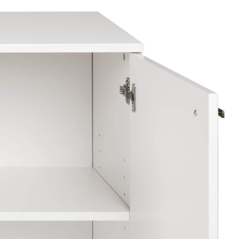 Milo Mid-Century Modern White 4-Door Buffet with Brass Knobs