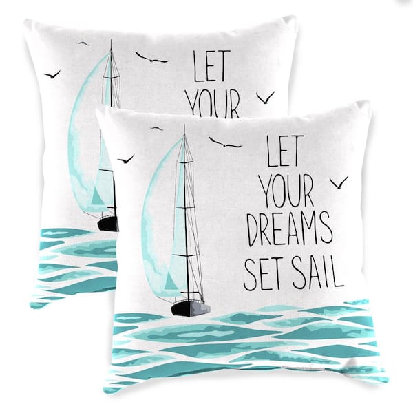Jordan Manufacturing 16 in. L x 16 in. W x 4 in. T Square Outdoor Throw Pillow in Dreams Set Sail (2-Pack)