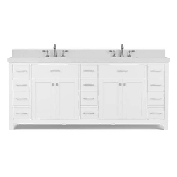 Caroline Parkway 78 in. W x 22 in. D x 35 in. H Double Sink Bath Vanity in White with Quartz Top
