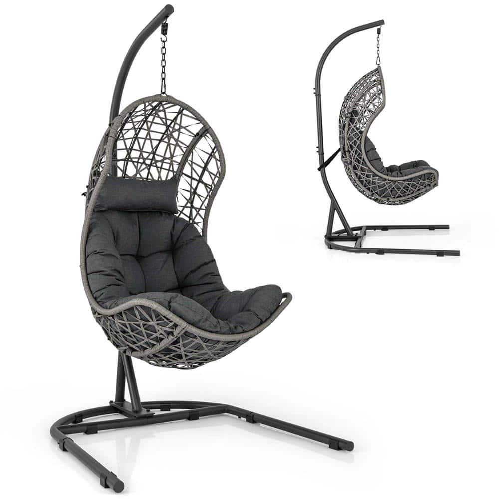 Costway Grey Metal Outdoor Lounge Chair with Stand Pillow