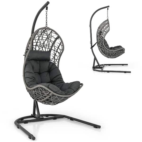 Costway Grey Metal Outdoor Lounge Chair with Stand Pillow and Cushion Hanging Accessories