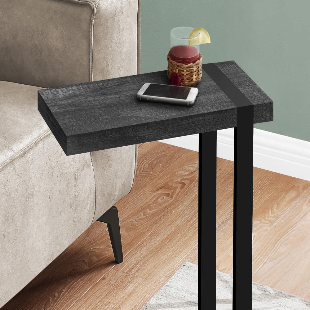 19.25 in. L x 9.5 in. W x 25 in. H C-Shaped Black Wood Side Table, Black Frame