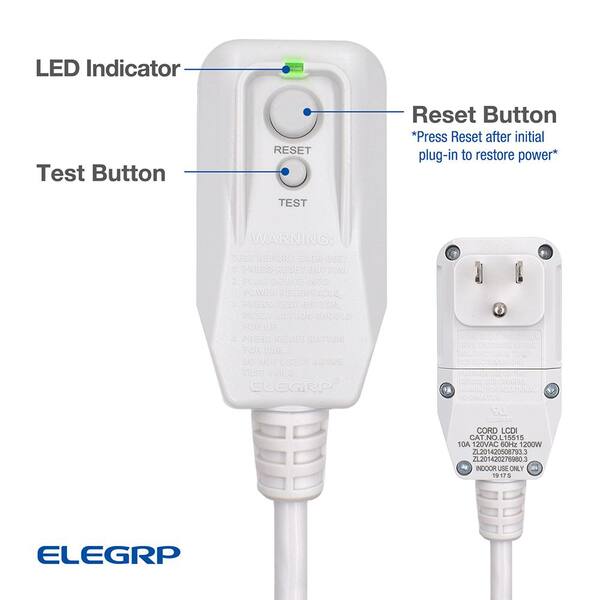 Elegrp 7 5ft 120v 10amp 1200w Lcdi Power Cord Plug For Air Conditioner Leakage Current Detection Interrupter Replacement Gray L15515 18awg The Home Depot