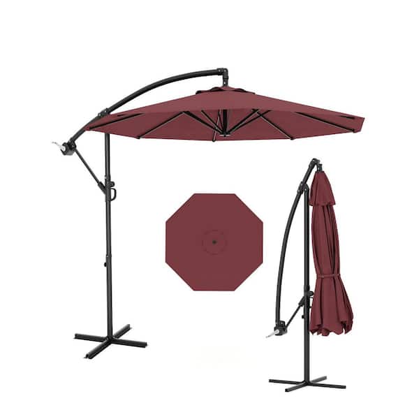 10 ft. Steel Cantilever Offset Patio Umbrella with Crank Lift & Cross Base in Claret