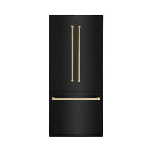 ZLINE Kitchen and Bath Autograph Edition 36 in. 3-Door French Door Refrigerator with Champagne Bronze in Black Stainless Steel