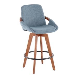 Cosmo 26 in. Blue Noise Fabric & Walnut Bamboo Frame Counter Height Bar Stool