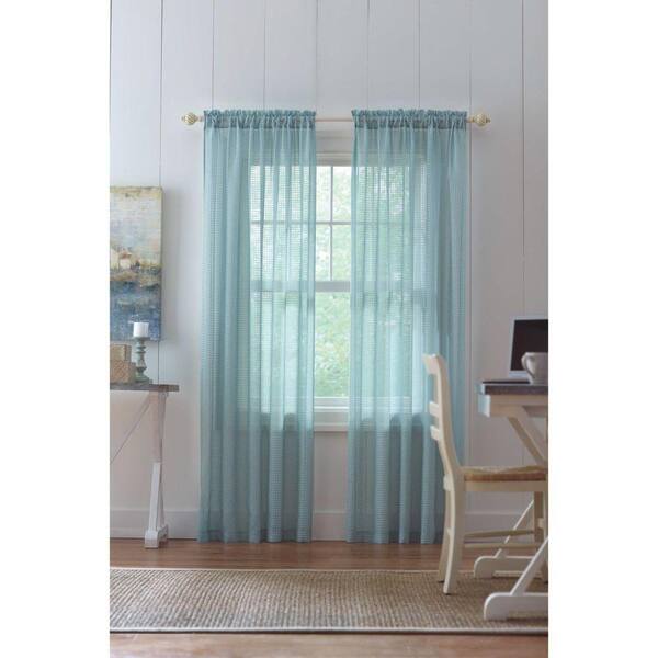 Home Decorators Collection Aqua Solid Textured Rod Pocket Sheer Curtain - 52 in. W x 84 in. L