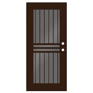 Plain Bar 30 in. x 80 in. Right Hand/Outswing Copper Aluminum Security Door with Black Perforated Screen