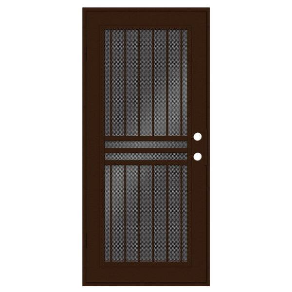 Unique Home Designs Plain Bar 30 in. x 80 in. Right Hand/Outswing Copper Aluminum Security Door with Black Perforated Screen