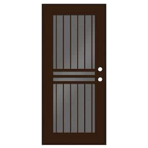 Plain Bar 32 in. x 80 in. Right Hand/Outswing Copper Aluminum Security Door with Black Perforated Screen