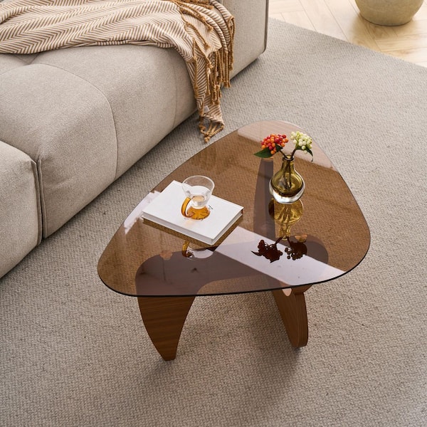 Mason Modern 43.3 in. Brown Triangle Glass Farmhouse Coffee Table with MDF Base