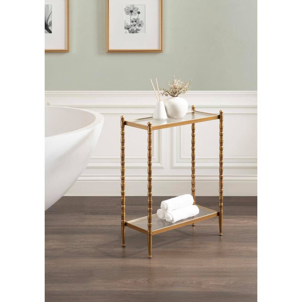 Prisha 18 in. Gold Rectangle Glass End Table - thumbnail 8