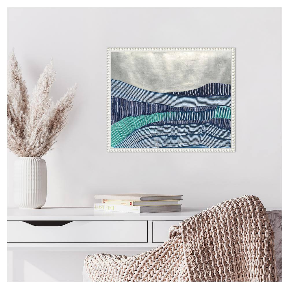 Cold Stream I Abstract Blue and Green Canvas Print with White Frame