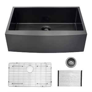 Antique Black 16 Guage Stainless Steel 30 in. Single Bowl Corner Farmhouse Apron Workstation Kitchen Sink without Faucet