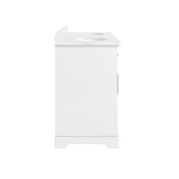 Wellington 60 in. W x 21.5 in. D x 35 in. H Double Sink Freestanding Bath Vanity in White with White Carrara Marble Top