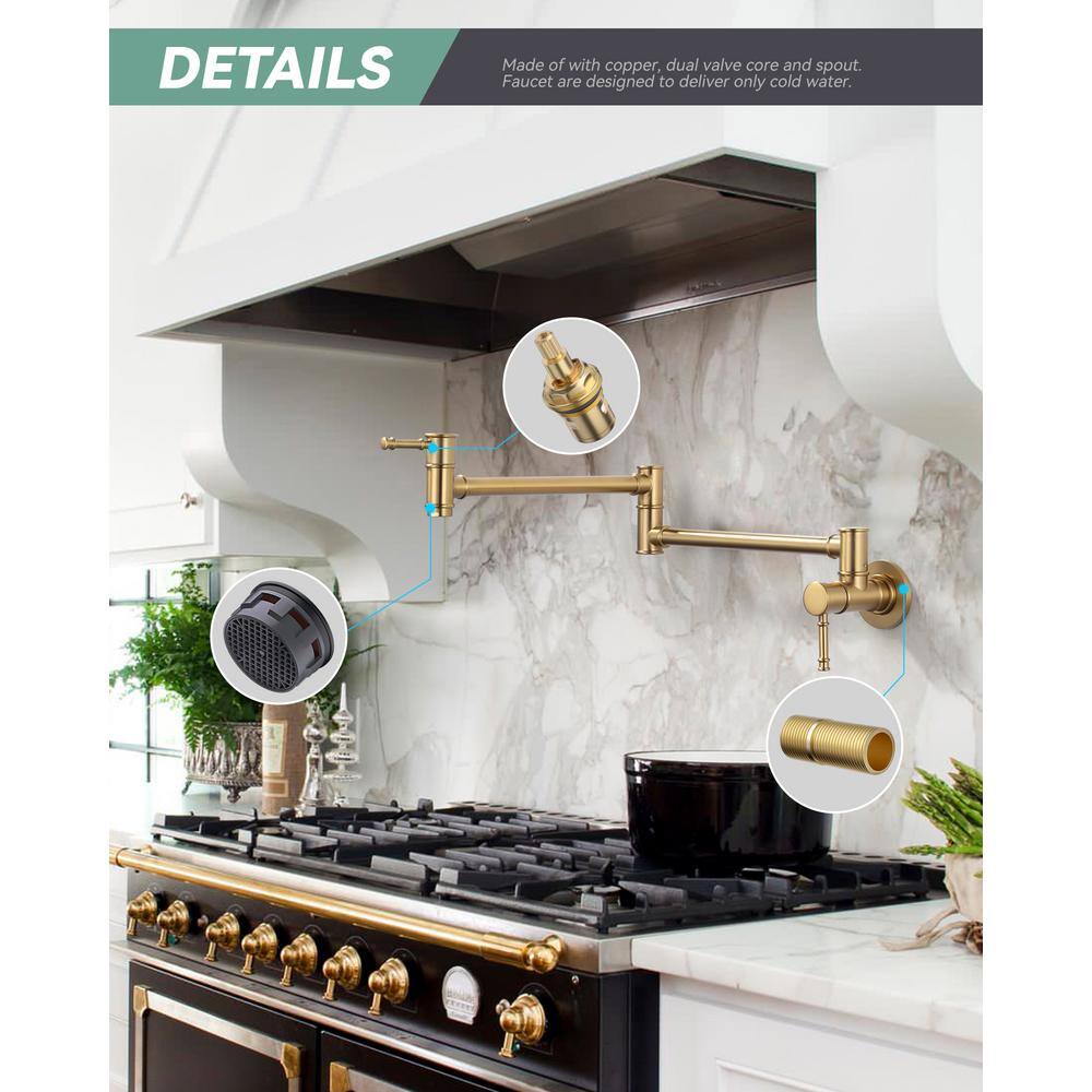 Brushed Gold Wall Mount Double Handle Pot Filler Faucet
