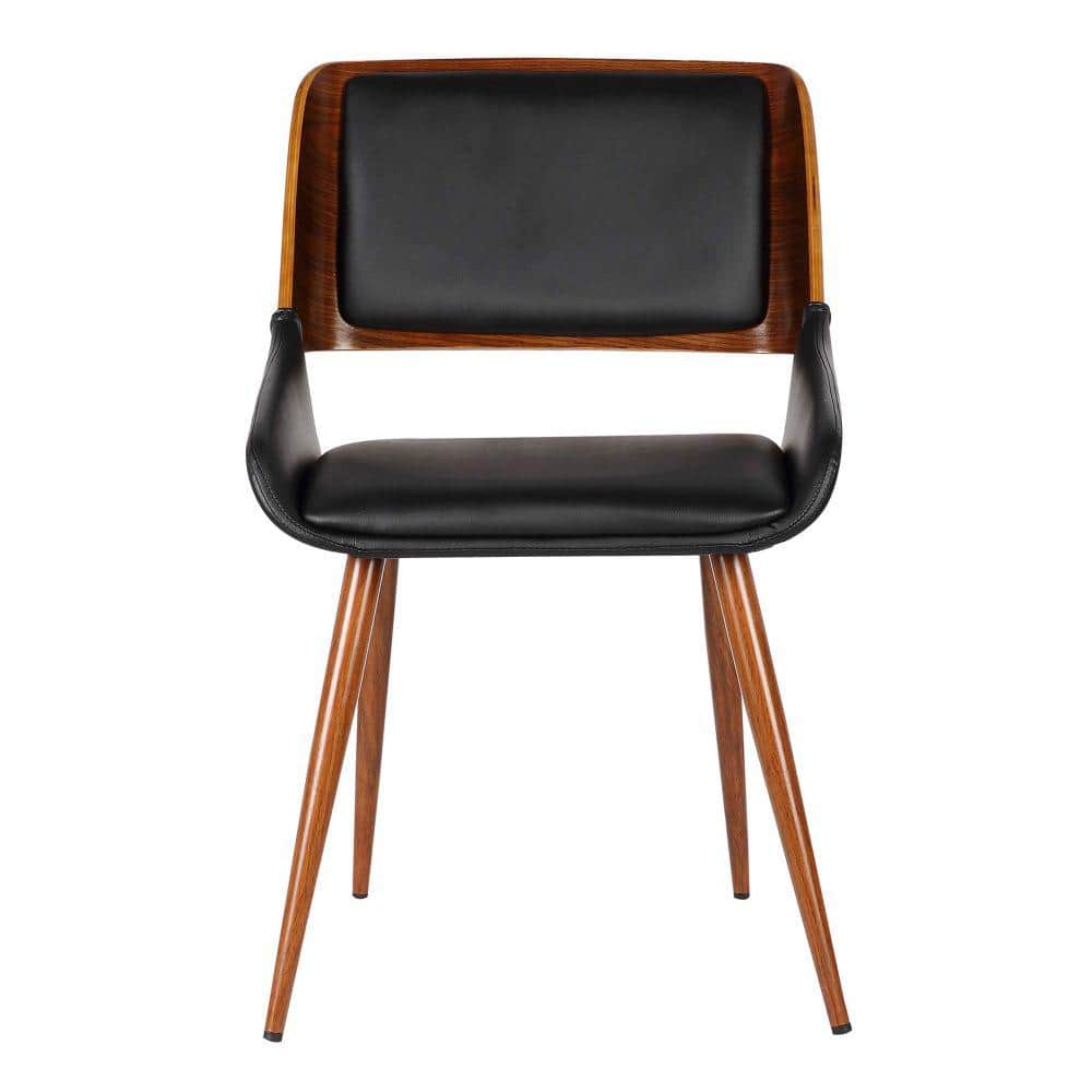Black Faux Leather Walnut Wood Mid-Century Side Chair