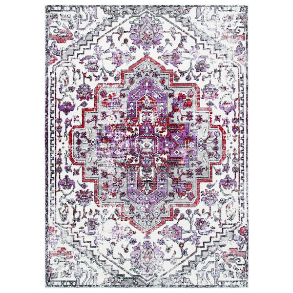 Skyler 3 ft. x 5 ft. Ivory/Purple Ornate Overdyed Area Rug