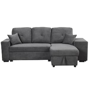 95 in. Square Arm Velvet L -Shaped Sofa with Side Shelf and 2 Stools in Black+Blue