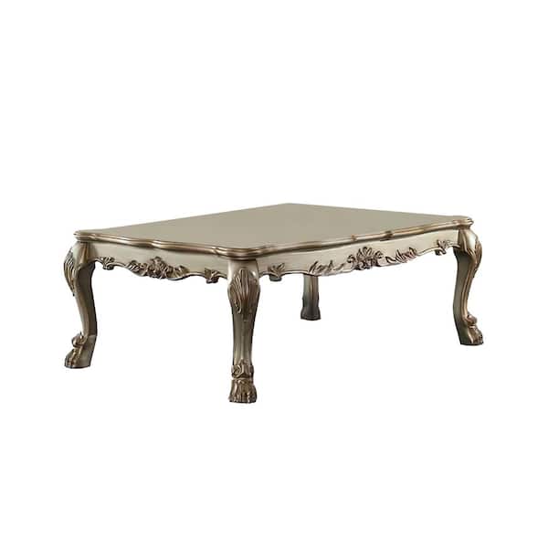 Acme Furniture Dresden 54 in. Gold Patina and Bone Rectangle Marble Coffee Table with Oversized Claw Leg