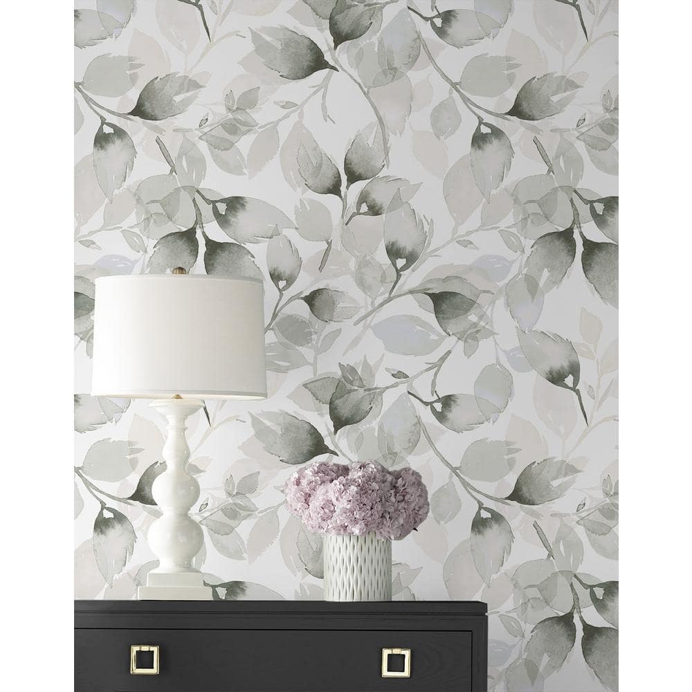 Sea Salt and Harbor Mist Watercolor Leaves Peel & Stick Vinyl Wallpaper